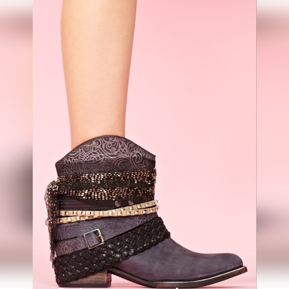 Freebird by Steven Embellished Gray Ankle Boots New In Box!